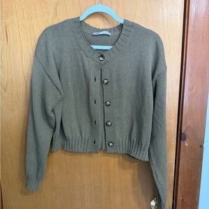 Zara Khaki Button-Up Women's Cardigan